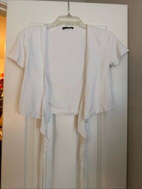 Brandy Melville White Open-Front Draped Short Sleeve Top